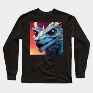 Baby Blue Dragon with White Spikes and Big Red Eyes Long Sleeve T-Shirt